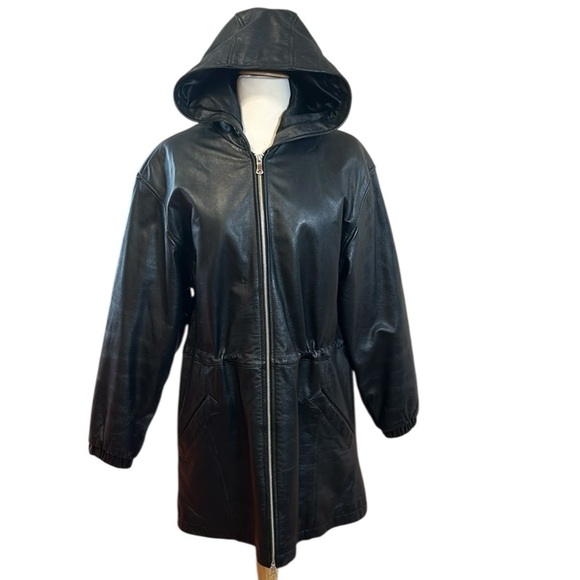 Wilson’s Leather Hooded Coat Cinched Waist Quilted lining Size Medium - Picture 1 of 16